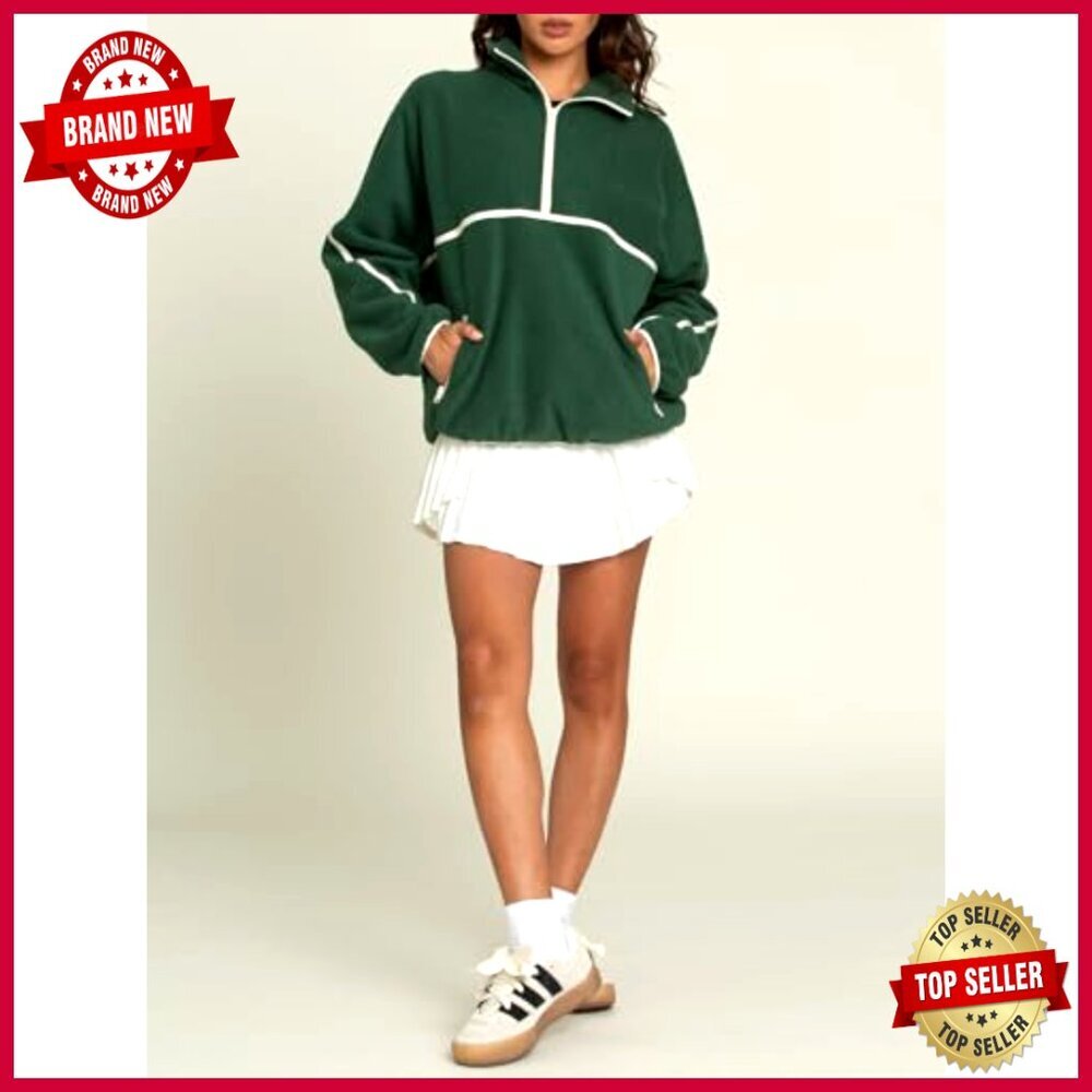 Oversized Half Zip Sherpa Fleece Pullover with Pockets - Picture 4 of 6